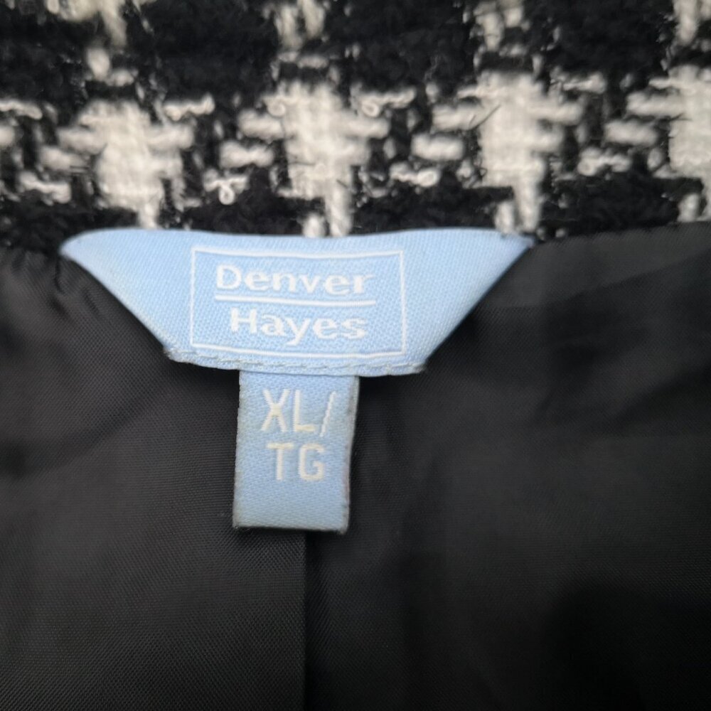 Denver Hayes Ladies Size XL Black & White Checkered Lined Fringed Blazer - Picture 3 of 10